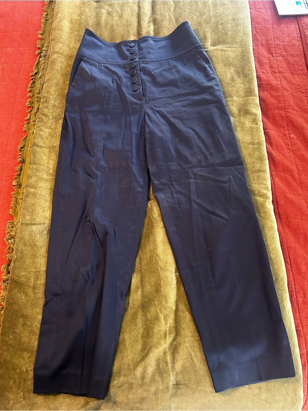 Lewit Navy High-Waist Button-Front Trousers